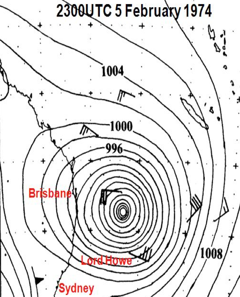 Cyclone Pam, 1974: mean sea level analysis 